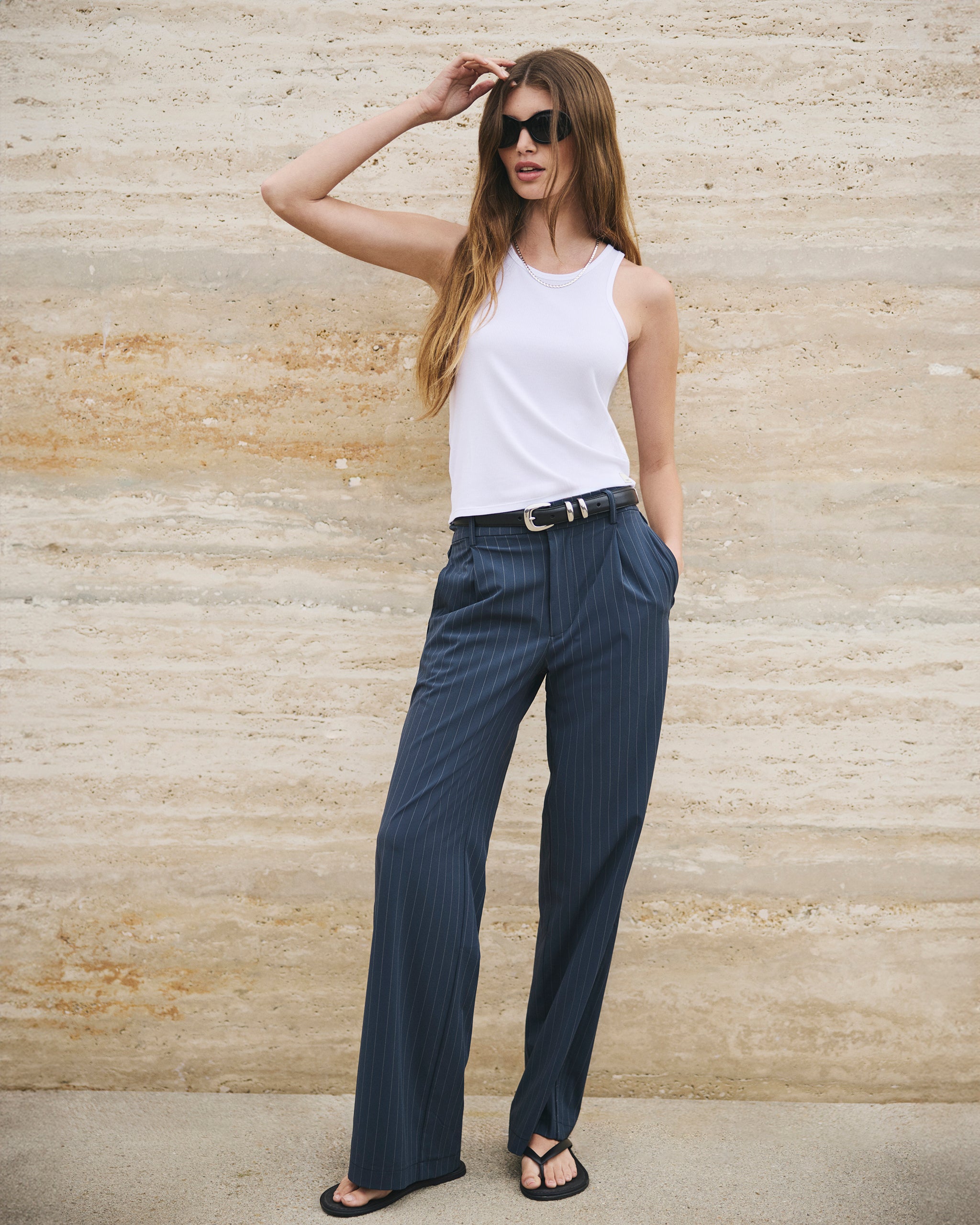 Villa Pinstripe Trouser Pant | Navy Pinstripe - Image 4