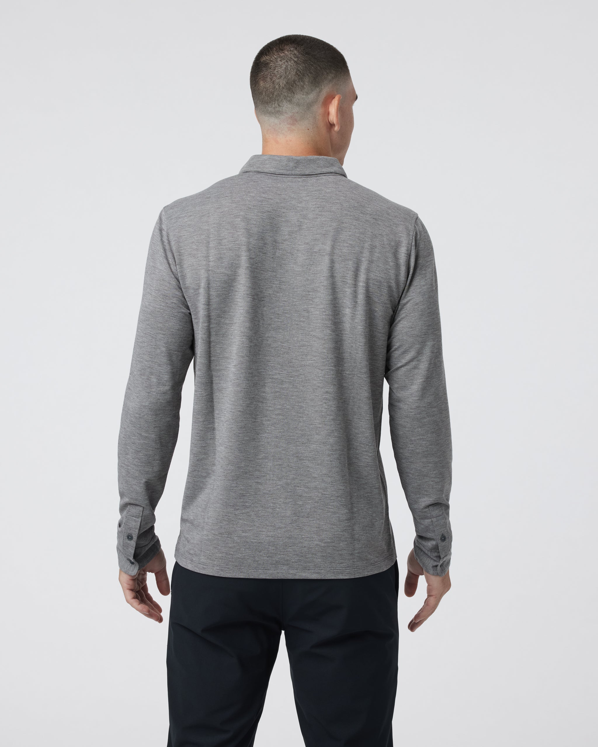 Long Sleeve Knit Twill Button Down | Heather Grey - Image 2