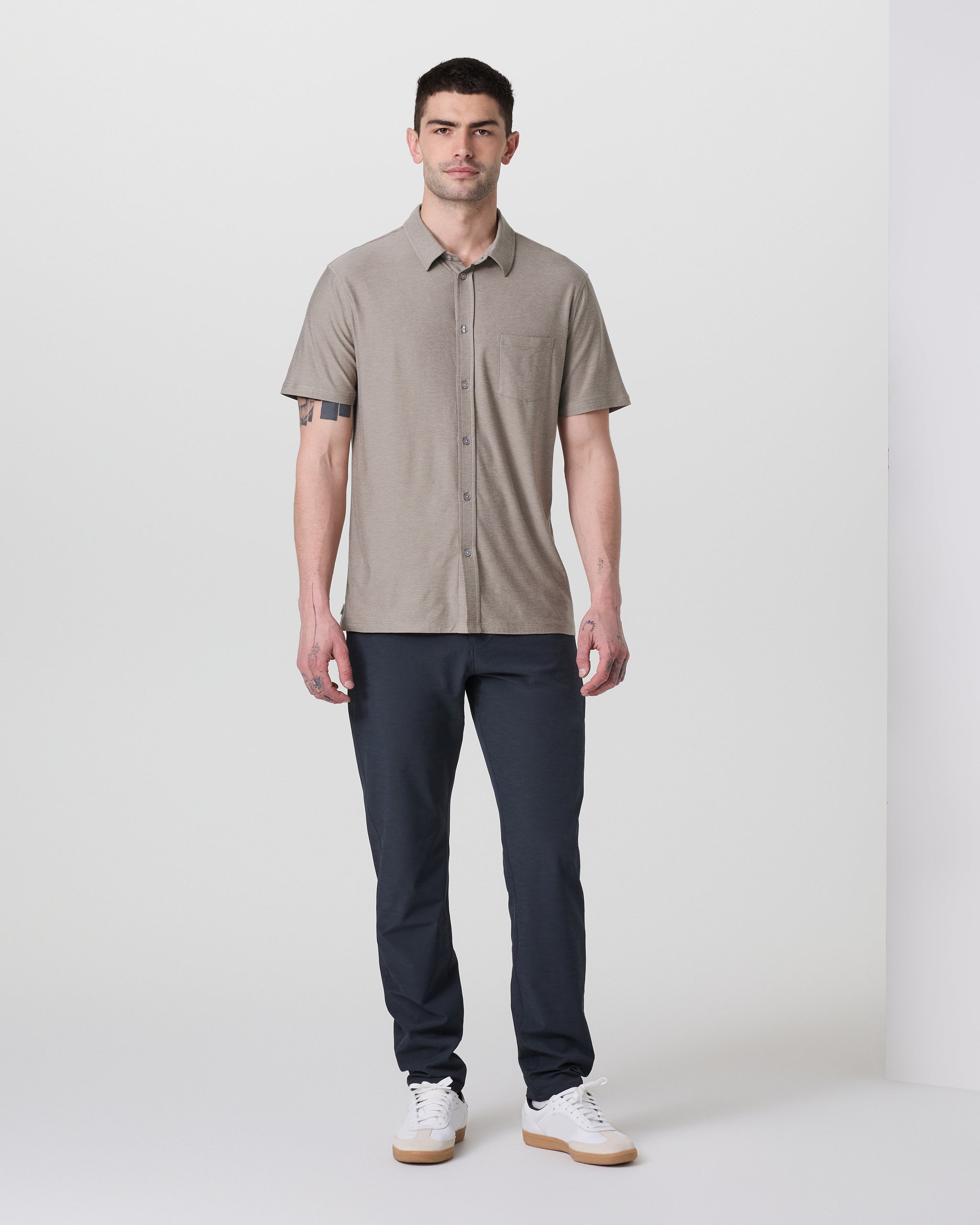 Short Sleeve Strato Button Down | Mocha Heather - Image 2