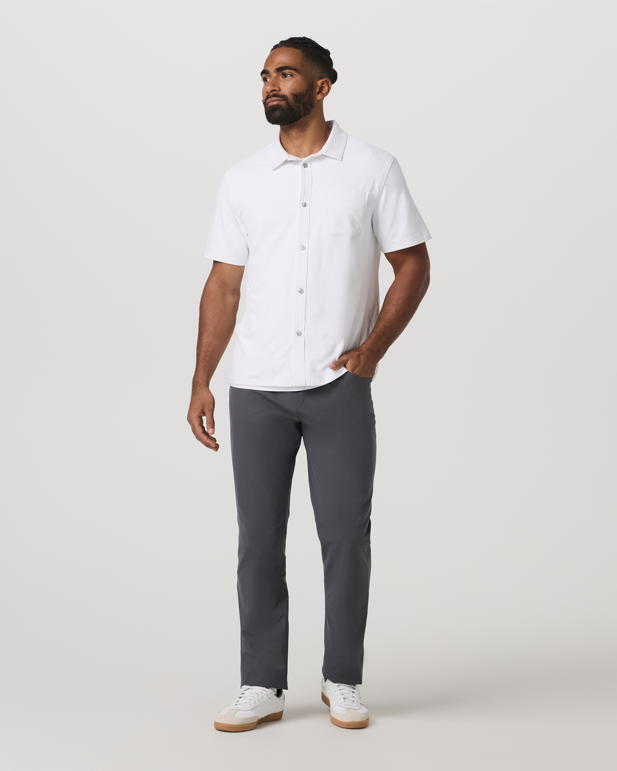 Short Sleeve Ponto Button Down Shirt | White - Image 4