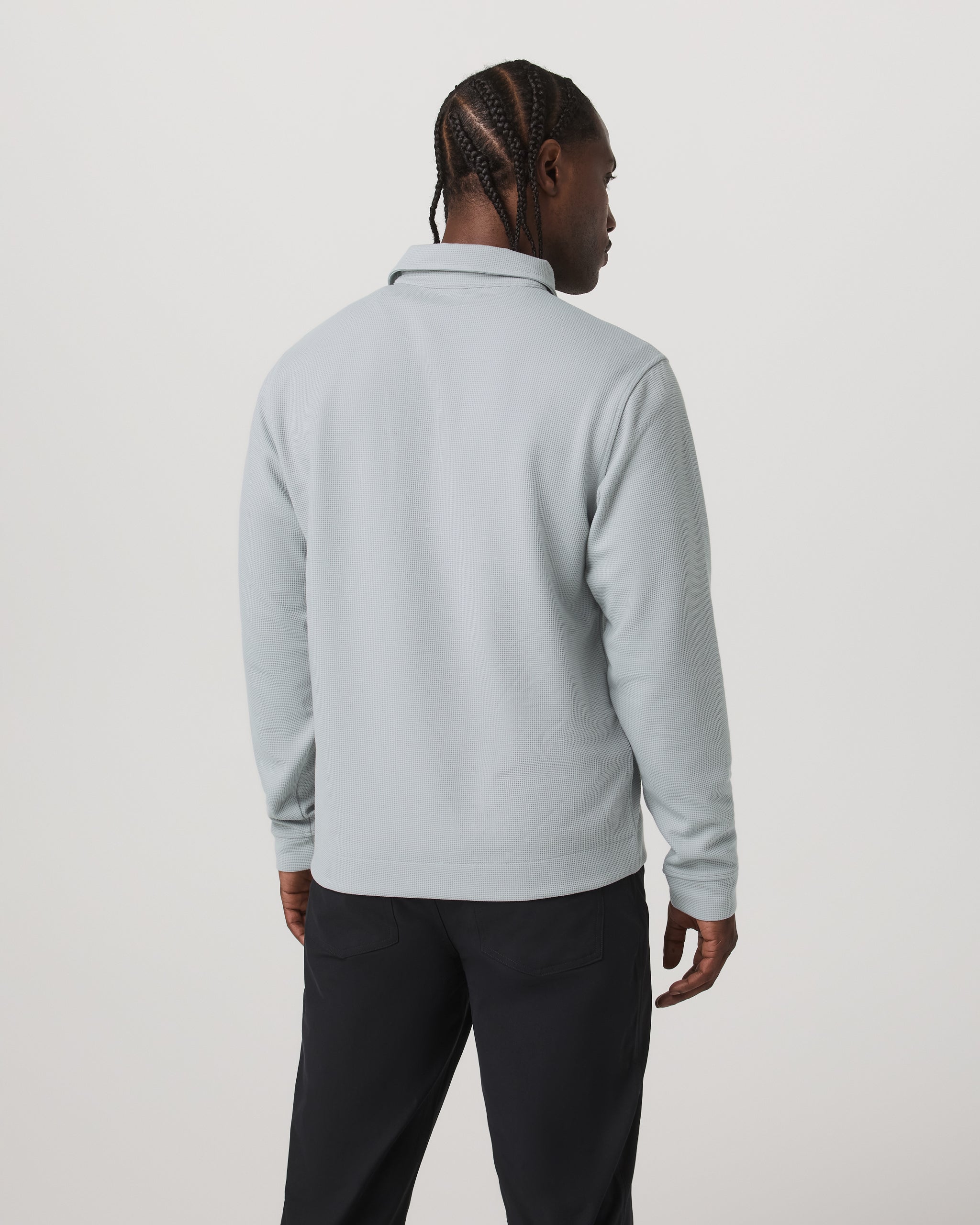 Long Sleeve Waffle Polo | Sea Fog - Image 3