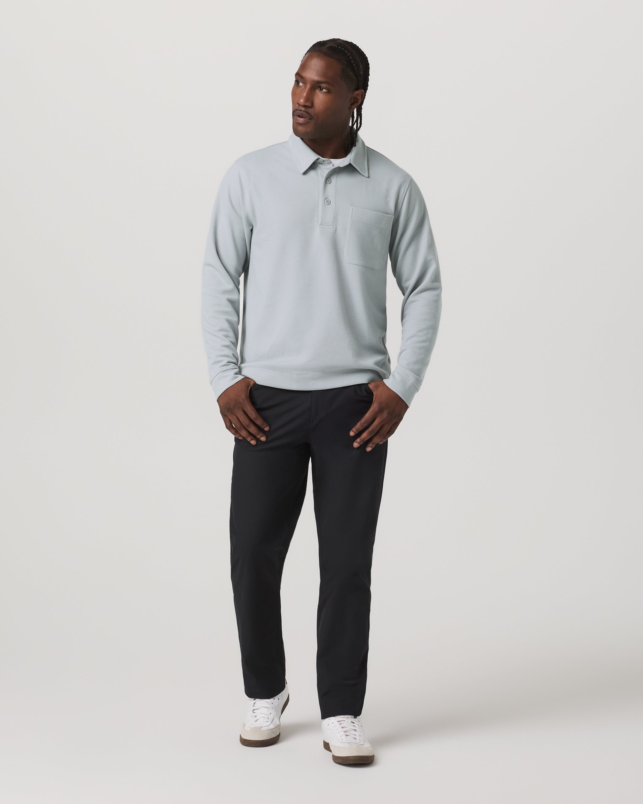 Long Sleeve Waffle Polo | Sea Fog - Image 4