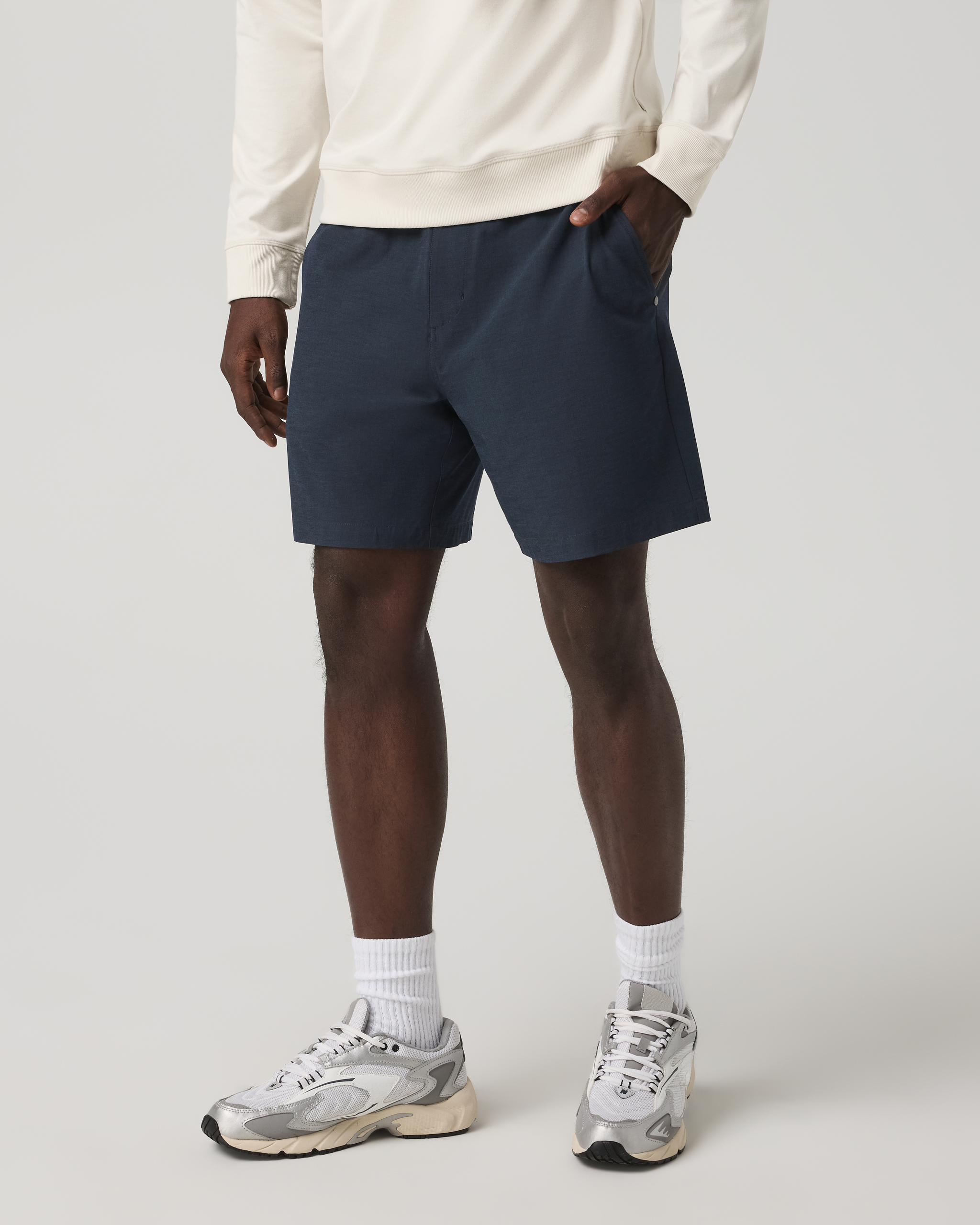 Aim Elastic Waist Short 7 | Navy Linen Texture - Image 5