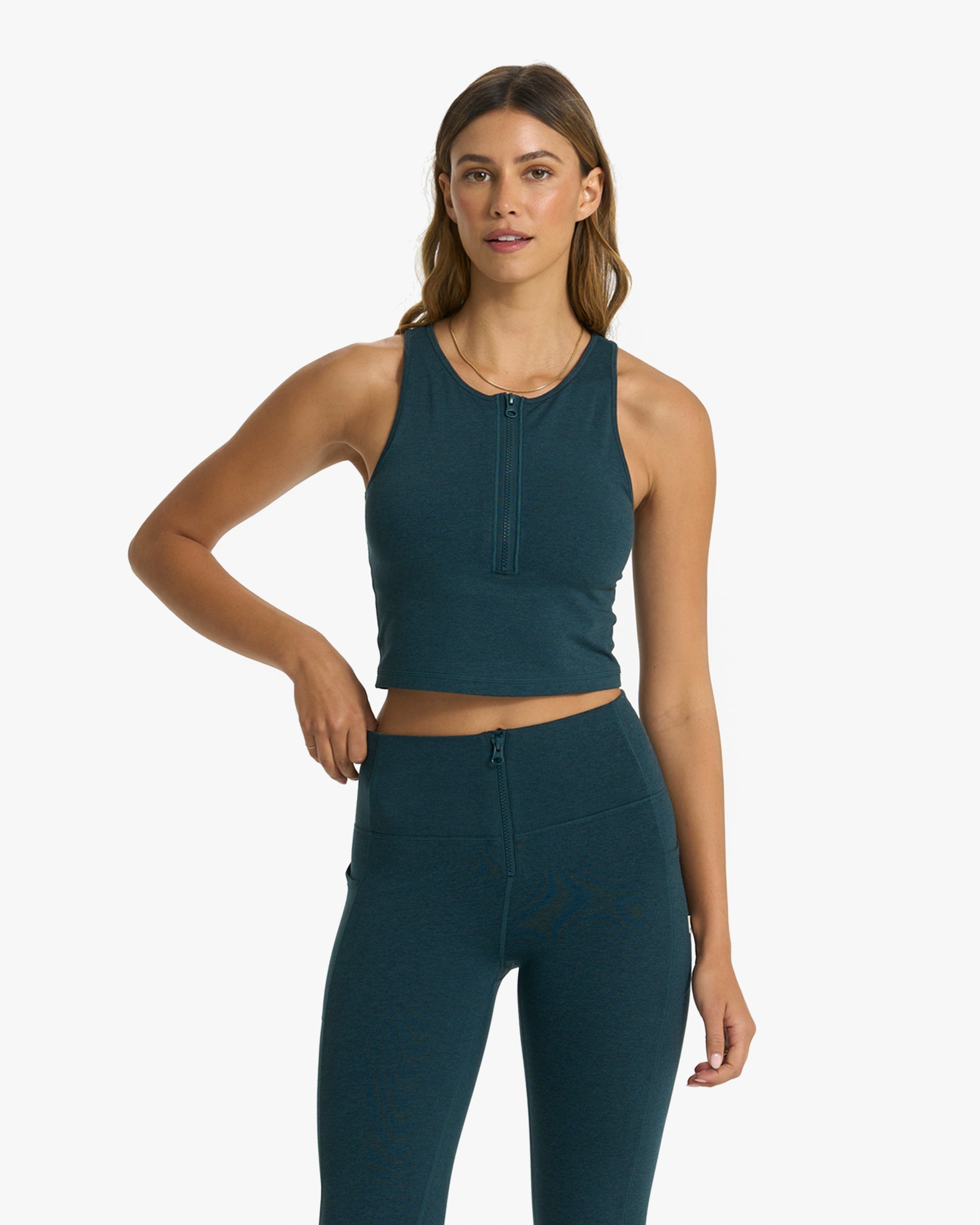 Granite Heathered Zip Tank | Beryl Heather