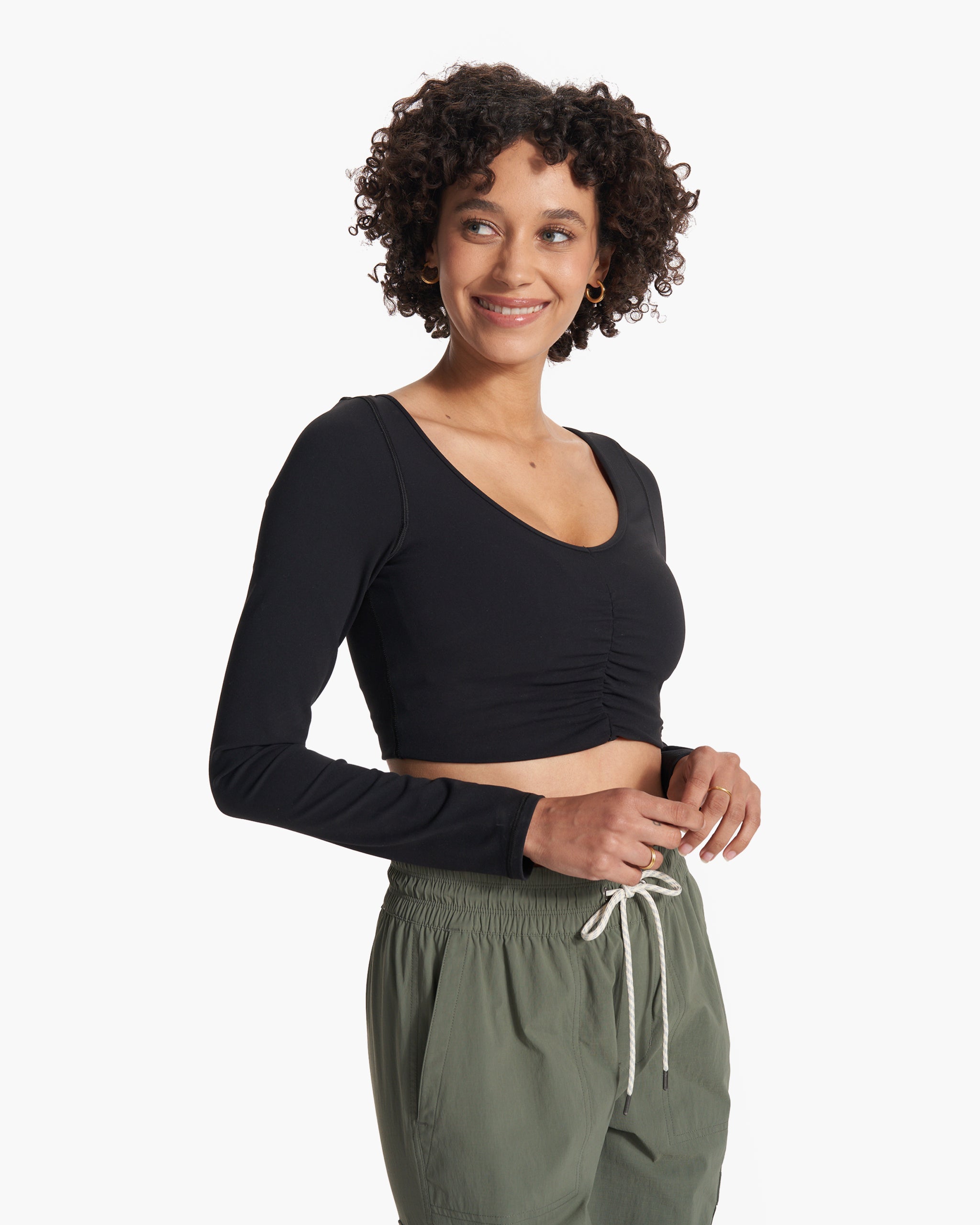 Long Sleeve Ruched Bra | Black - Image 2