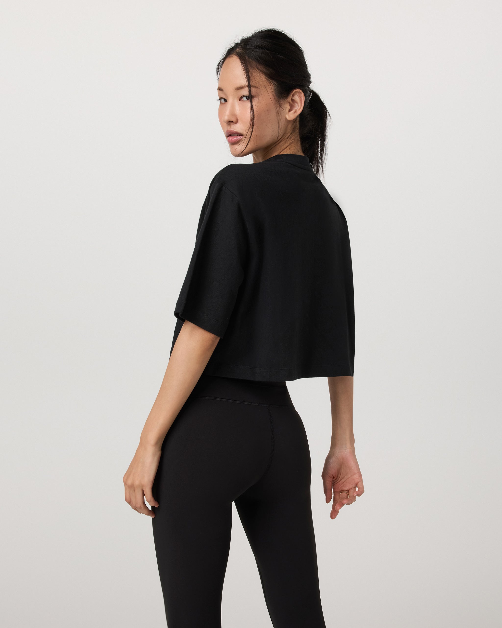 Short Sleeve Heavyweight Crop Cotton Tee | Black - Image 3