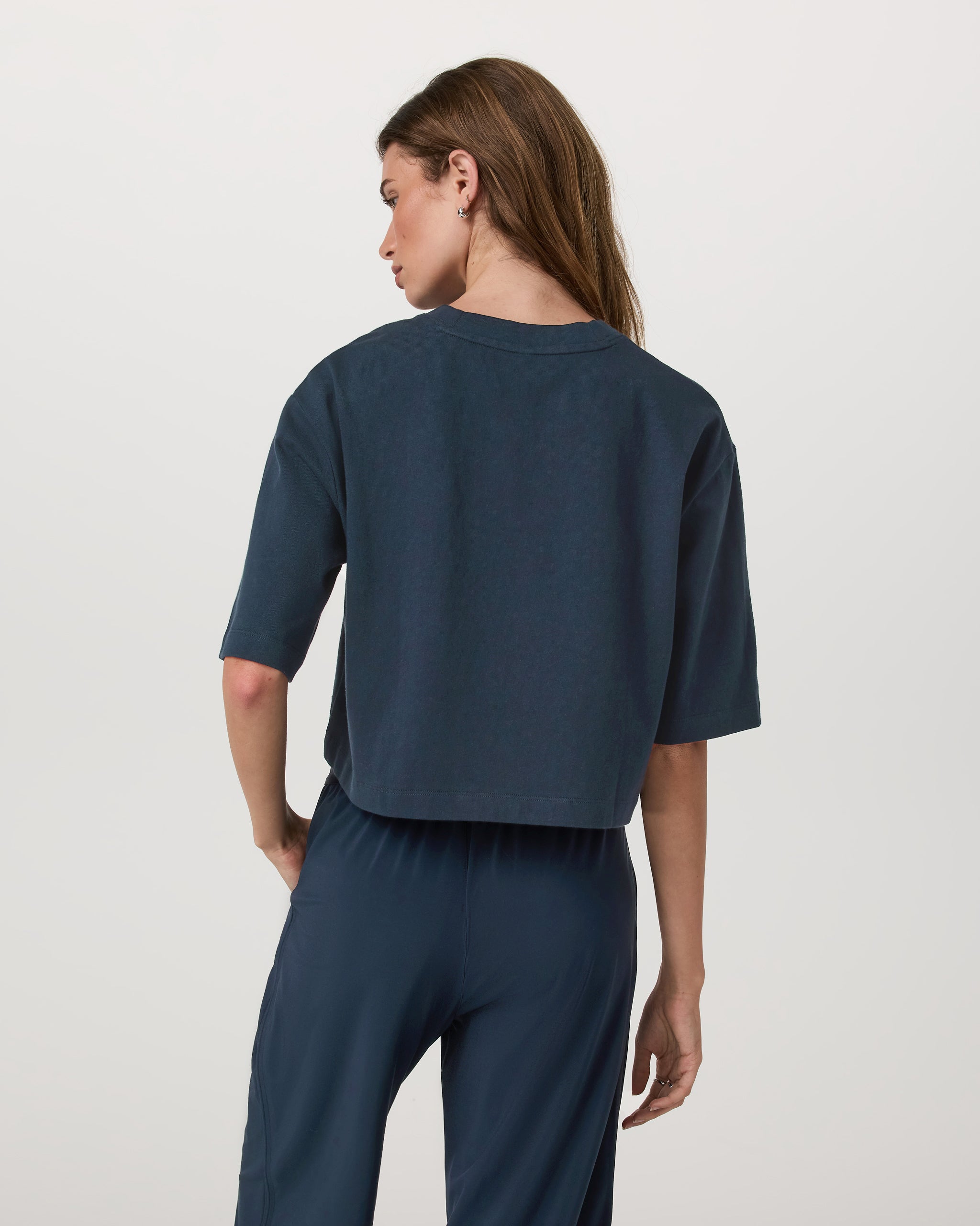 Short Sleeve Heavyweight Crop Cotton Tee | Ink - Image 3