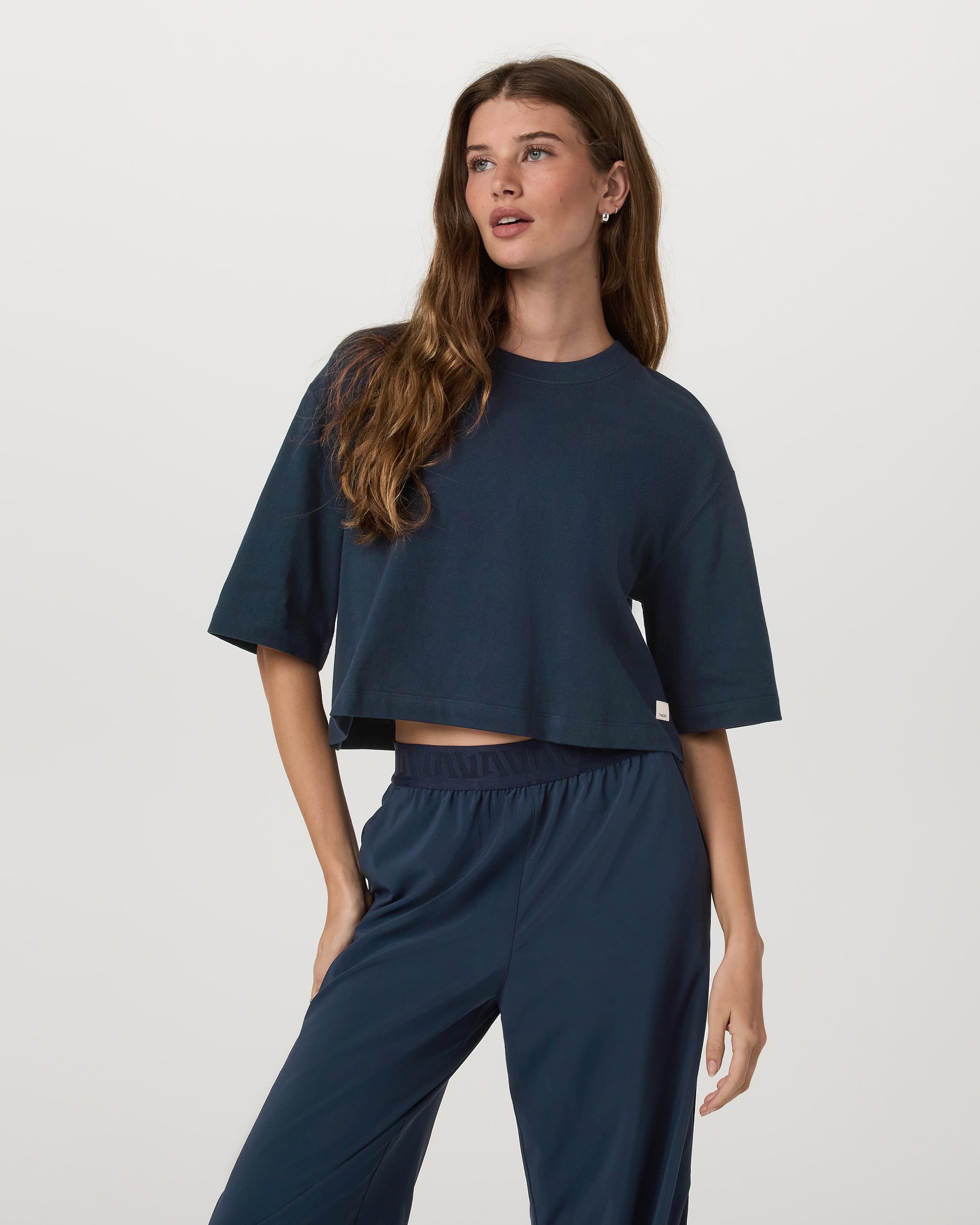 Short Sleeve Heavyweight Crop Cotton Tee | Ink - Image 2