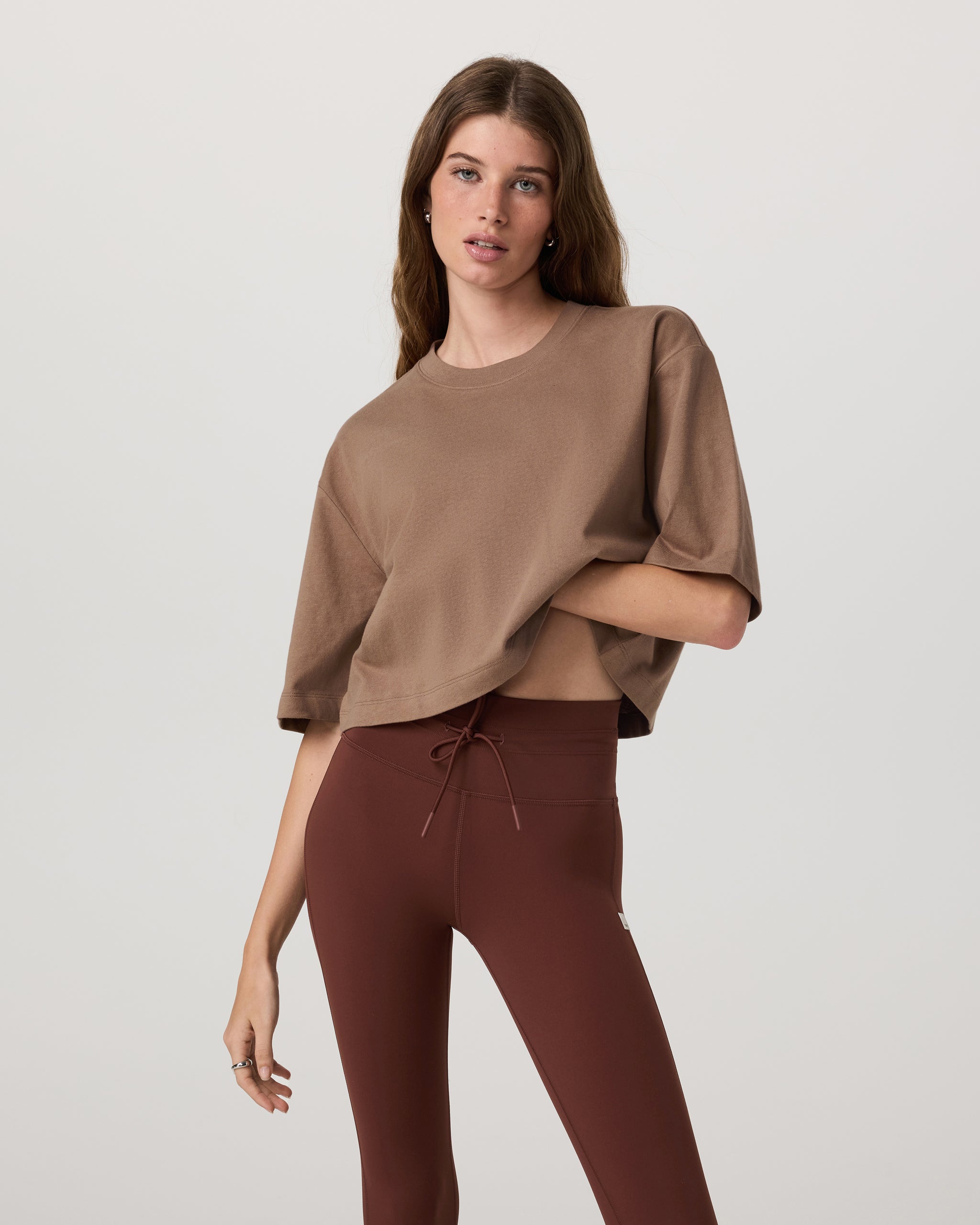 Short Sleeve Heavyweight Crop Cotton Tee | Nutmeg