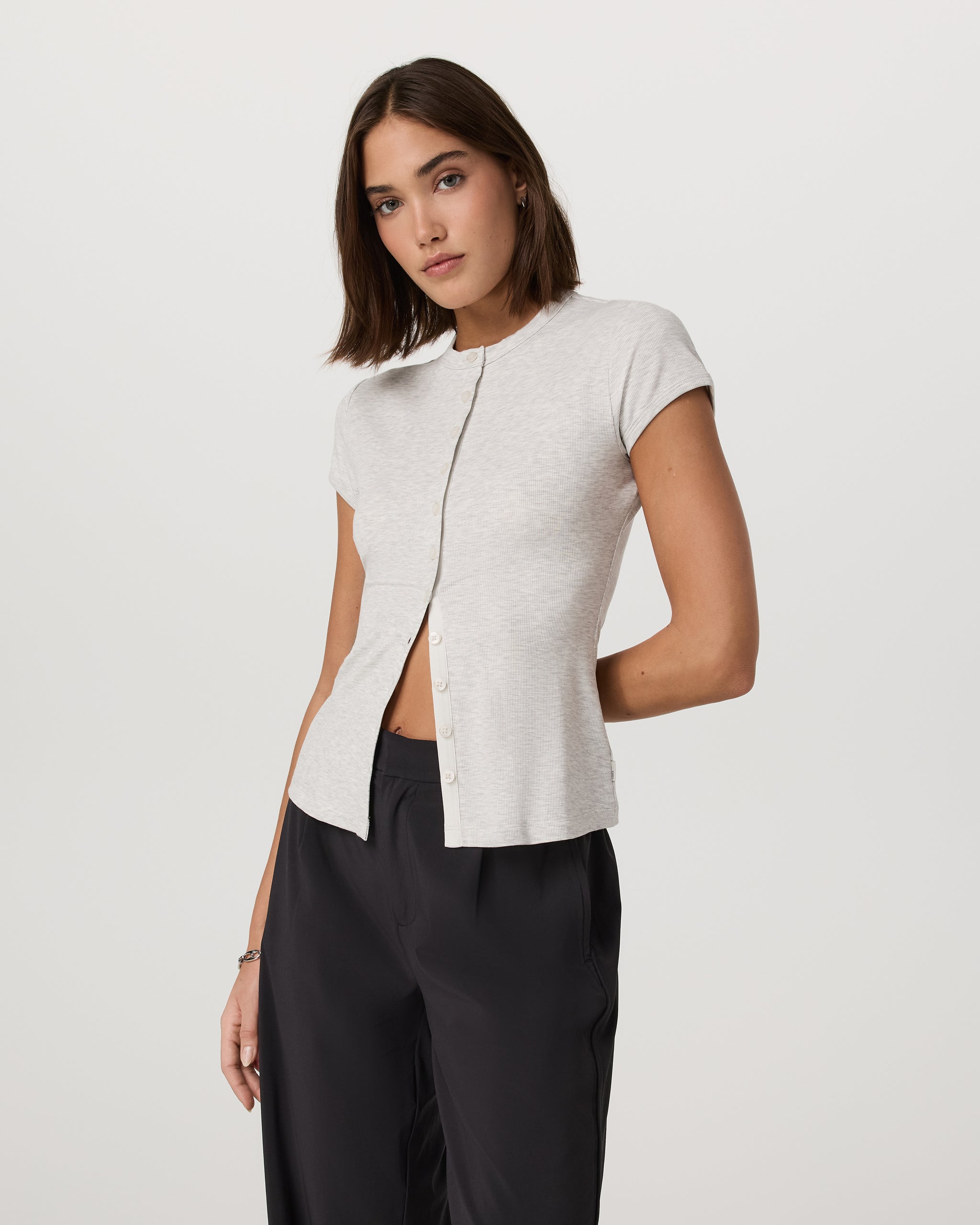 Short Sleeve Pose Button Up | White Heather Grey - Image 5