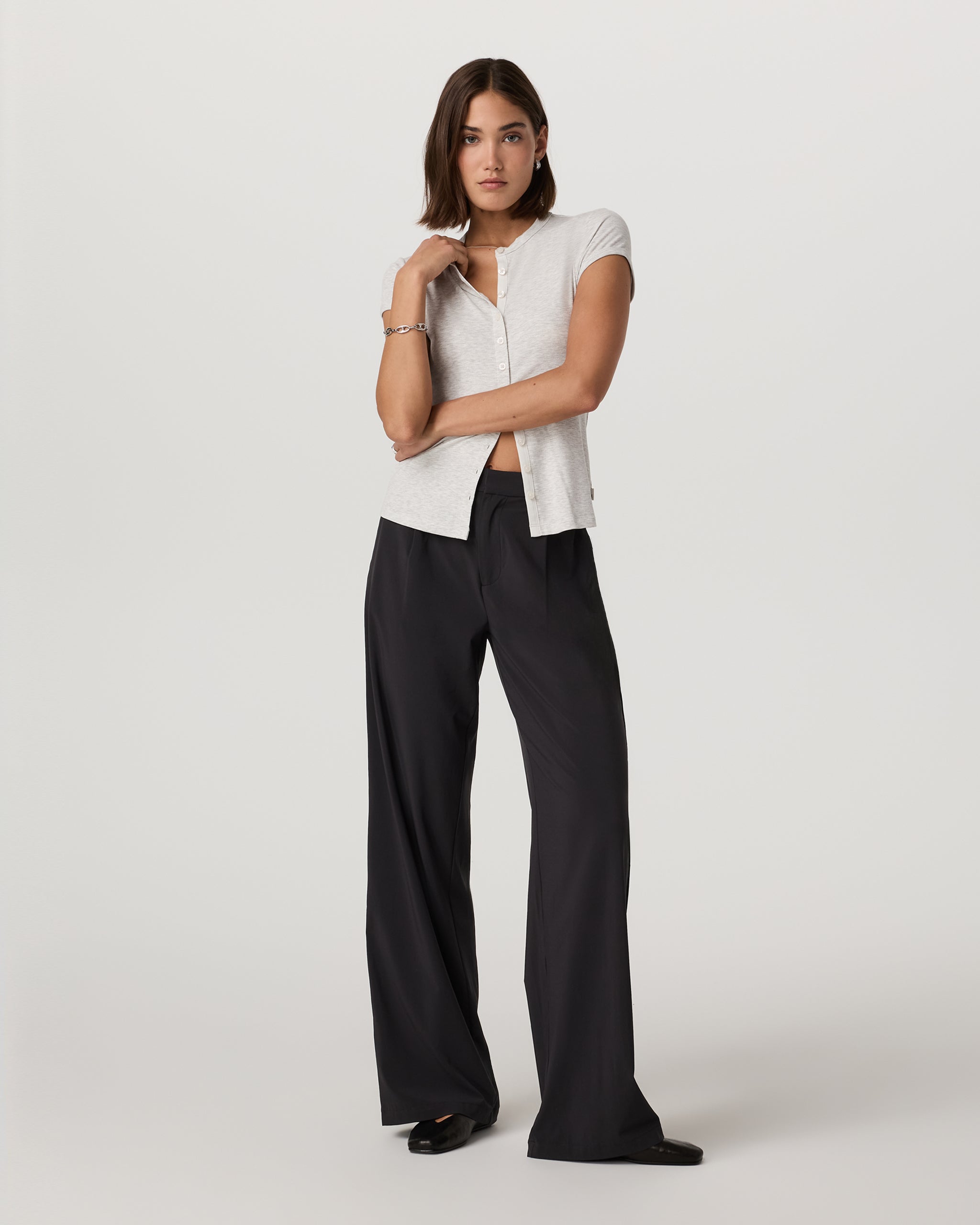 Short Sleeve Pose Button Up | White Heather Grey - Image 2