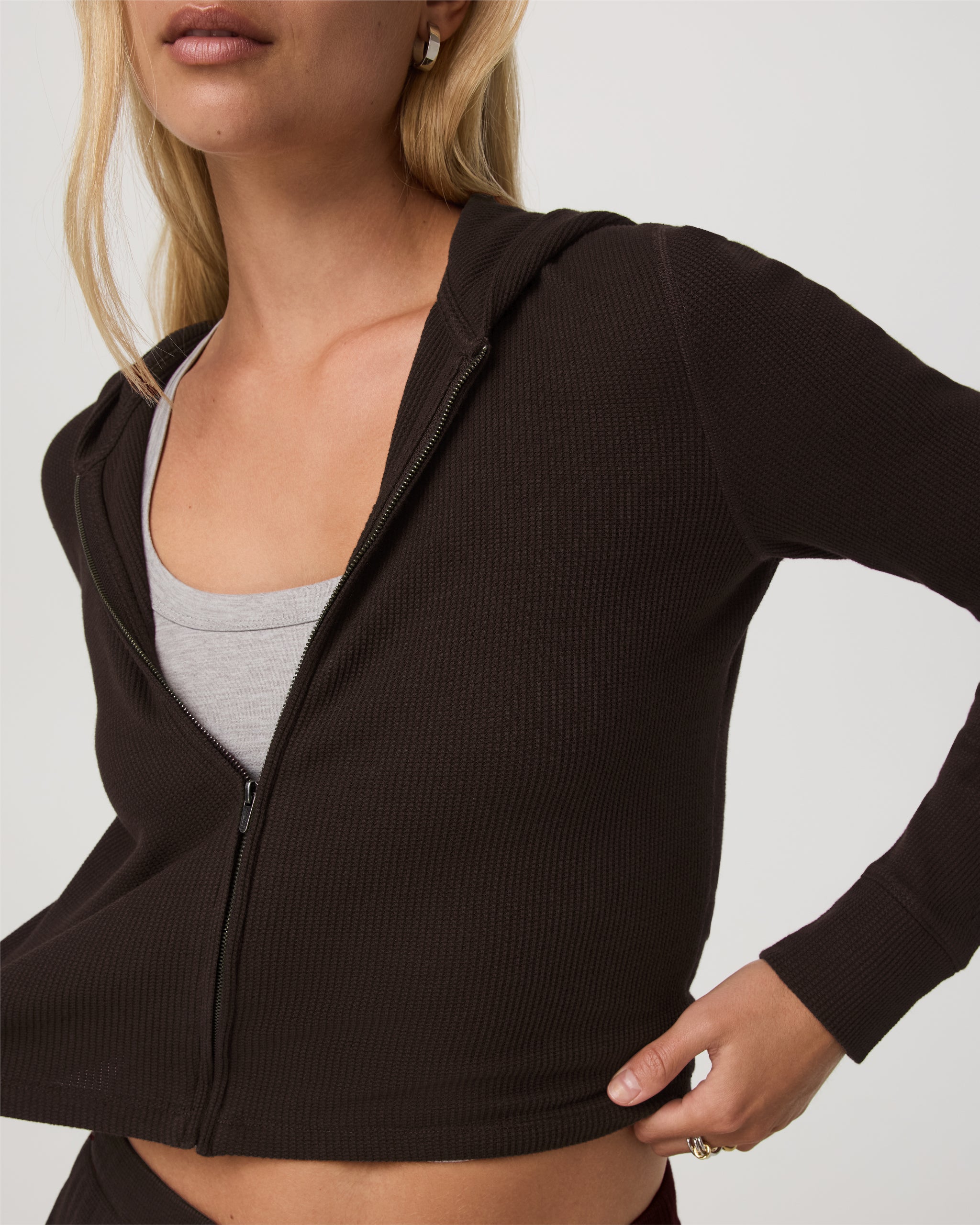 Waffle Full Zip Hoodie | Dark Java - Image 2