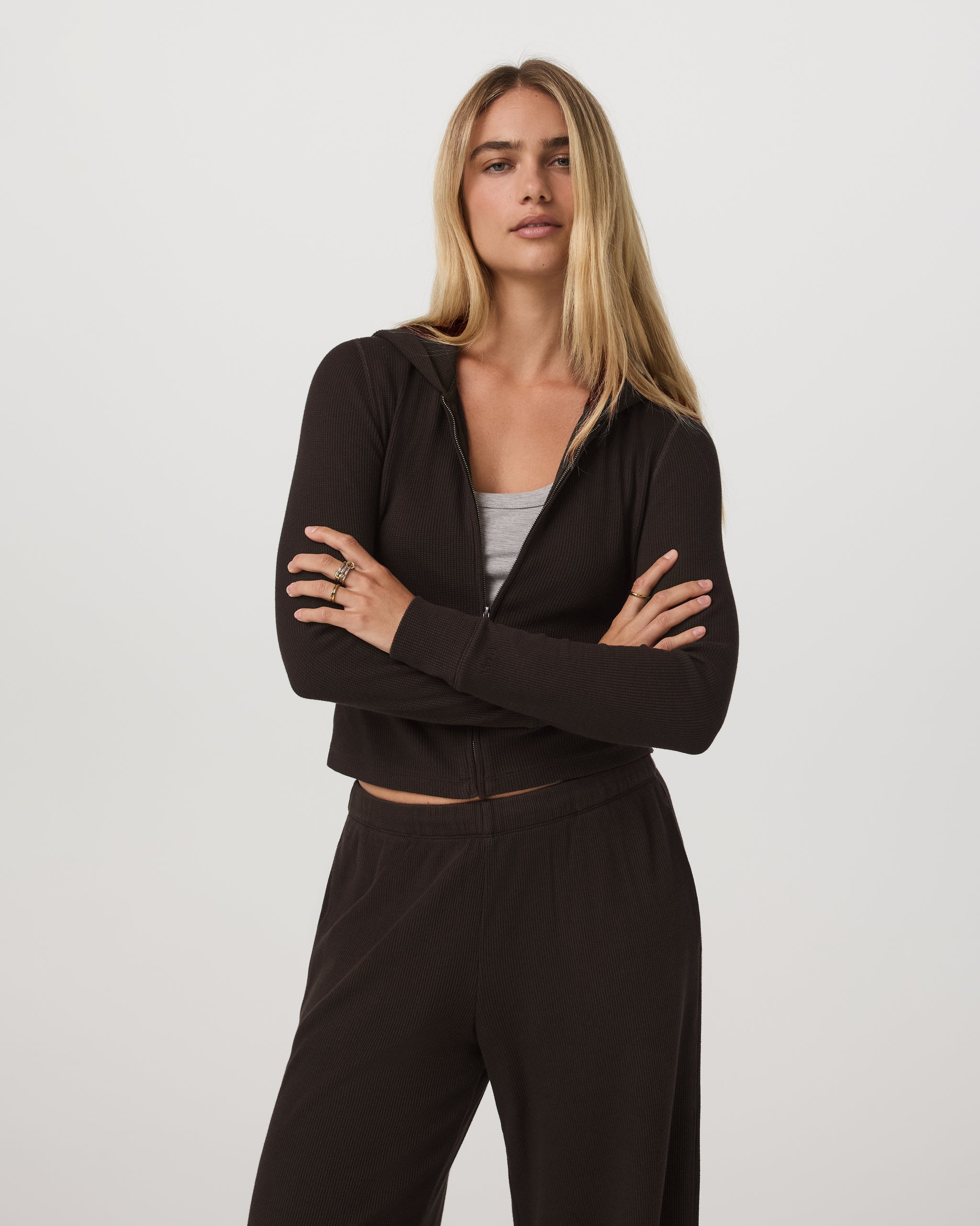 Waffle Full Zip Hoodie | Dark Java - Image 5