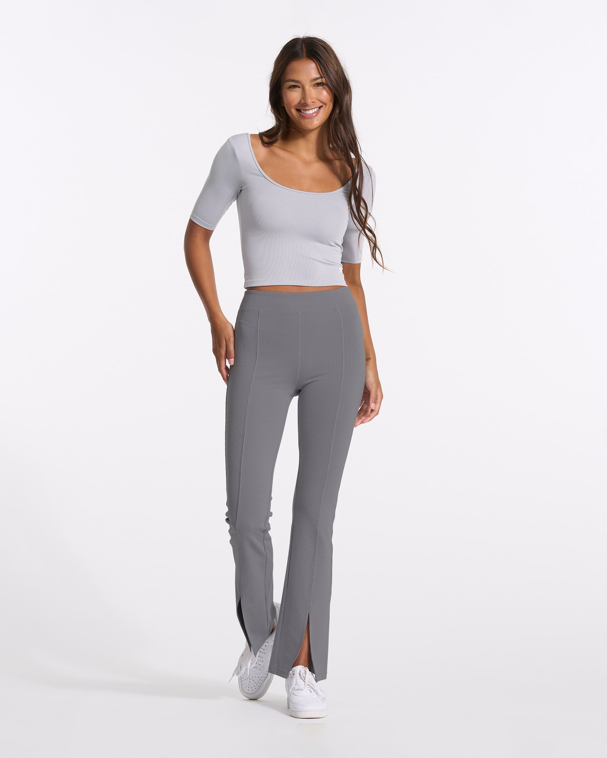 Lux Rib Split Bootcut | Heather Grey - Image 2